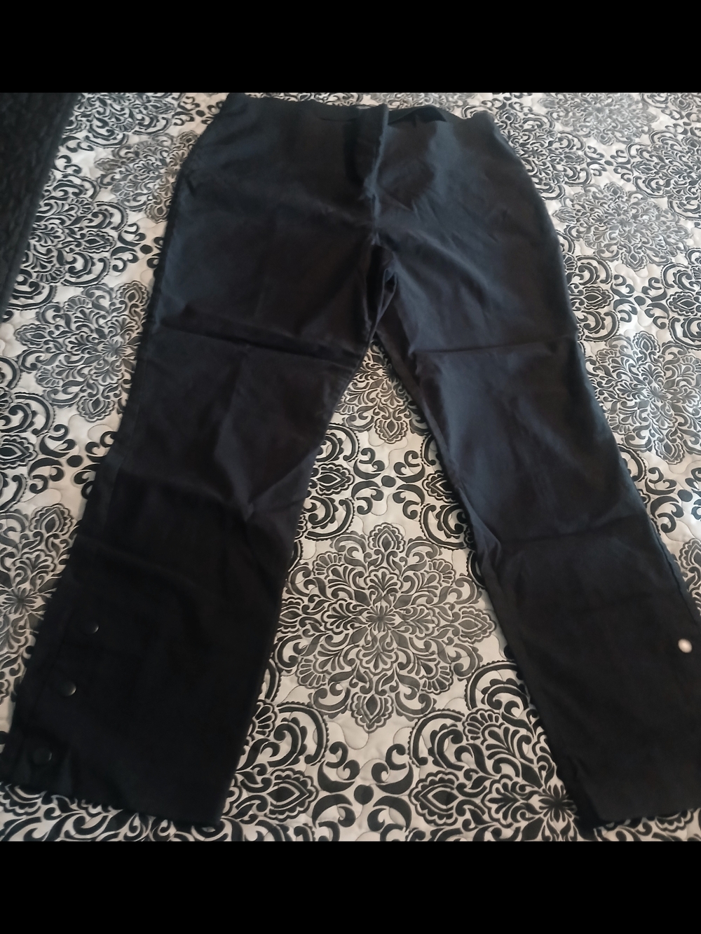 Black Casual Button-Hem Pants